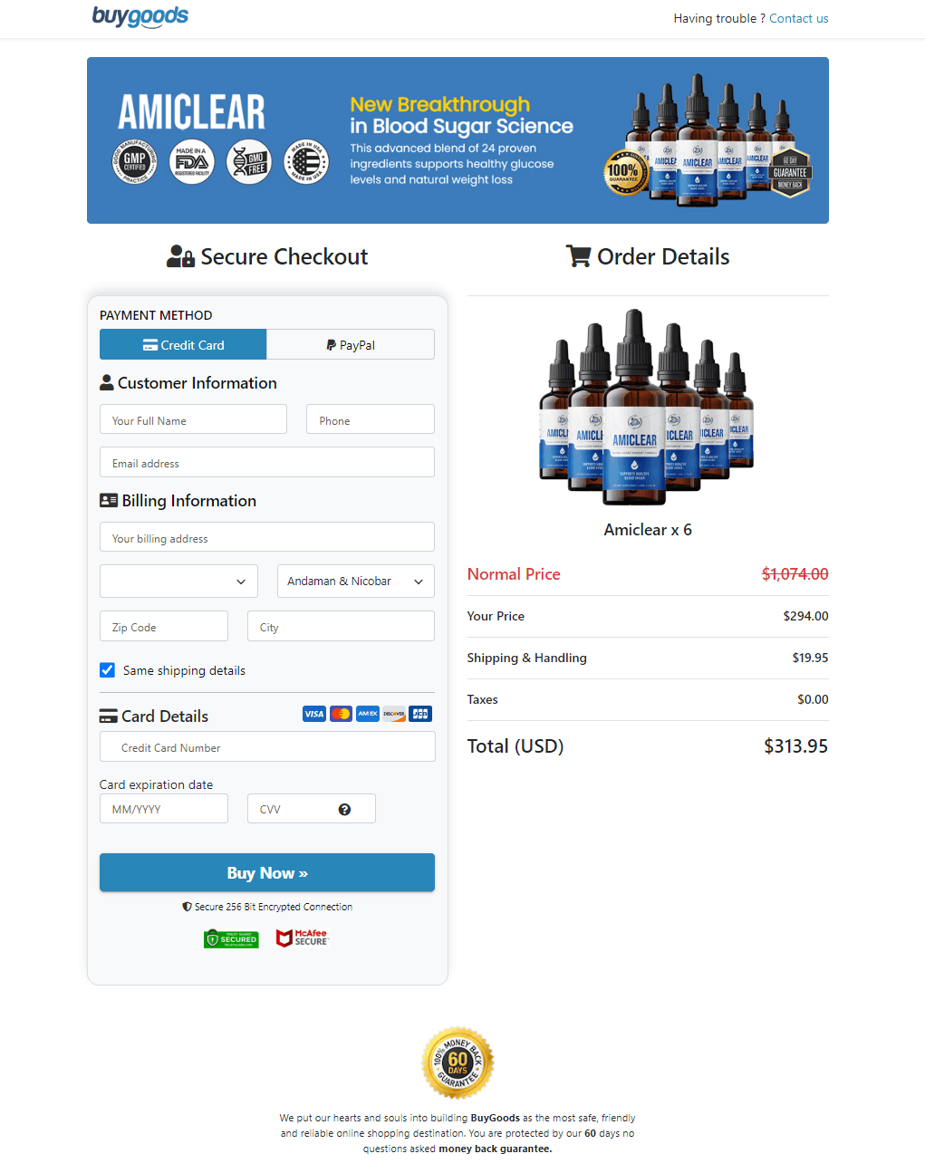 Amiclear Order Form